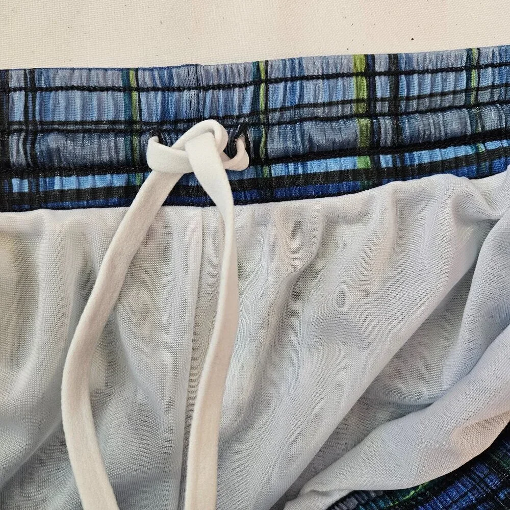 Champion Men's Blue and White Casual Checked Swim Trunks Size 2XL